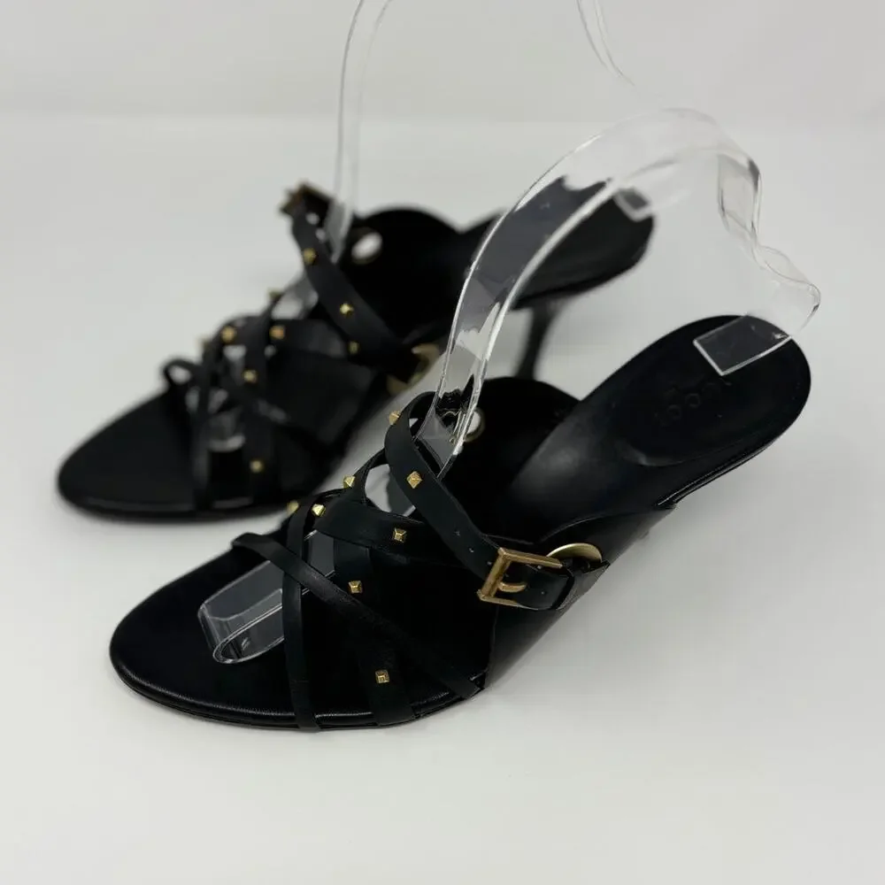 Gucci Women's Black Studded Strappy Heels Size 8 - Picture 12 of 16